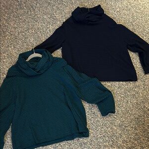 Blue Canoe Striped Turtleneck Tops - Navy and Teal